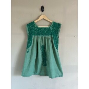 Mi Golondrina blouse green And White Gingham  Top Medium